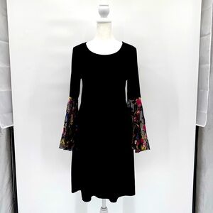 Mod X Sheath Dress Size S Mini Black Bell Sheer Sleeves Embroidery Y2K‎ Vintage